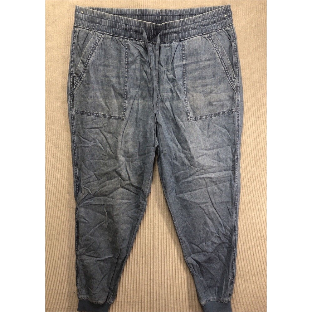 Seven7 Joggers Size M Blue Denim Lightweight Drawstring Waist Pockets Athleisure